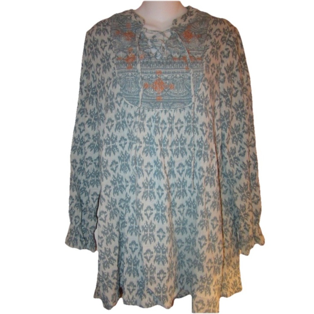 HAYDEN LOS ANGELES BOHO TRIBAL PRINT DRESS‎ GAUZE HI-LOW TUNIC 2 XL